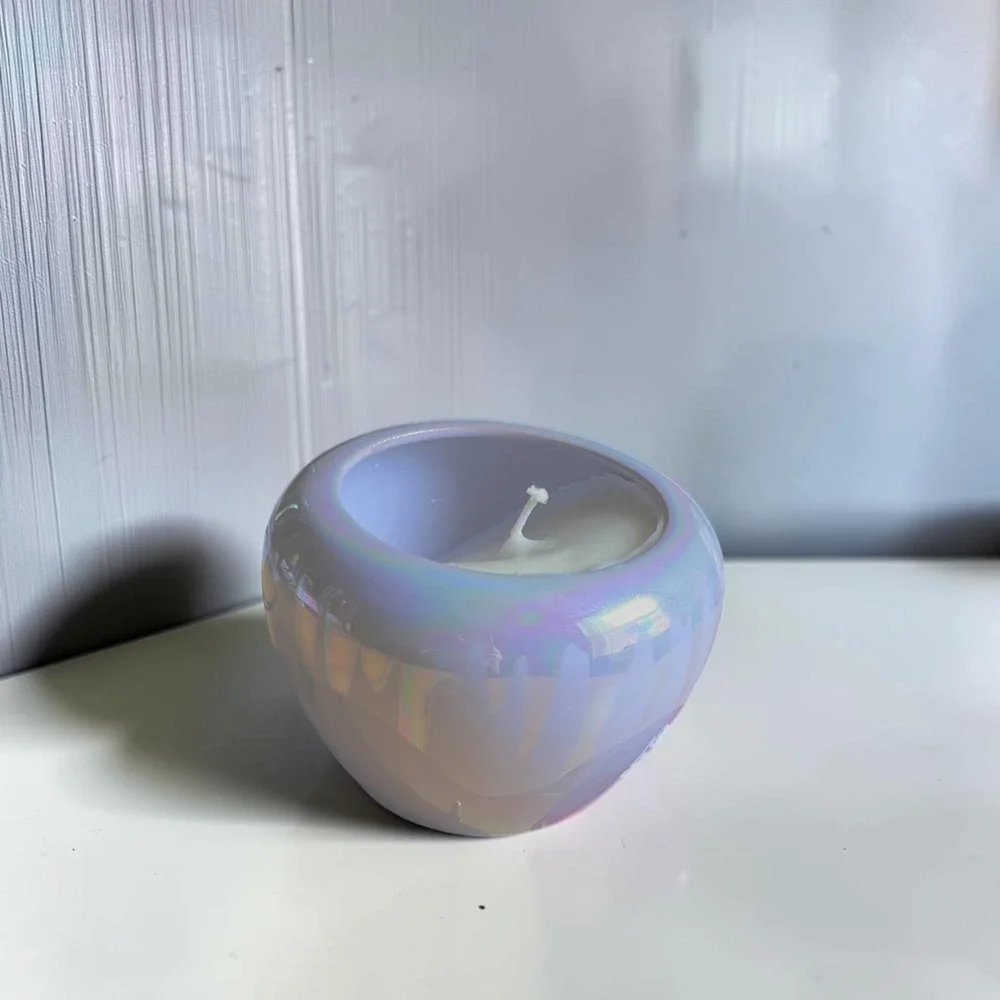 Pier 1 Iridescent Purple Ceramic Bowl Candle Vintage Lavender Luster New